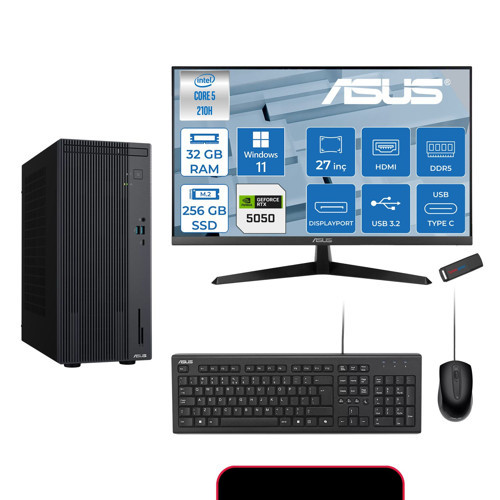 Expertcenter P500MV Intel® Core™ Ultra 5 210H 4.8ghz Aı 32GB Ddr5 256GB SSD 27" 120Hz 8GB/RTX5050 WIN11PRO Mini Tower Masaüstü Bilgisayar E52108512B0D27P11+ZETTAUSBBELLEK