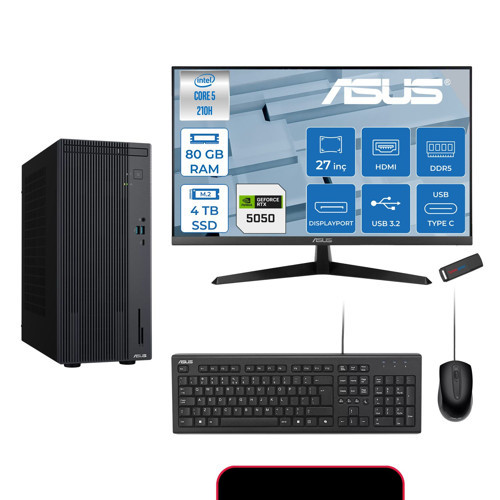 Expertcenter P500MV Intel® Core™ Ultra 5 210H 4.8ghz Aı 80GB Ddr5 4tb SSD 27" 120Hz 8GB/RTX5050 Freedos Mini Tower Masaüstü Bilgisayar E52108512B0D27F30+ZETTAUSBBELLEK
