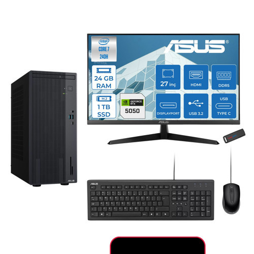 Expertcenter P500MV Intel® Core™ Ultra 7 240H 5.2ghz Aı 24GB Ddr5 1tb SSD 27"120Hz 8GB/RTX5050 Freedos Mini Tower Masaüstü Bilgisayar E724016512B0D27F08+ZETTAUSBBELLEK