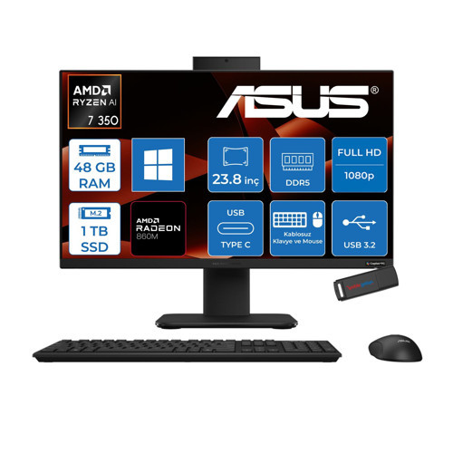 Expertcenter P600 Aio (PM640KA) Amd Ryzen™aı 7 350 Upto 5.0ghz 48GB Ddr5 1tb SSD Amd Radeon™ 860M 23.8"fhd (1920 x 1080)SRGB: 100% WIN11HOME Allınone Bilgisayar PM640KA350H18+ZETTAUSBBELLEK