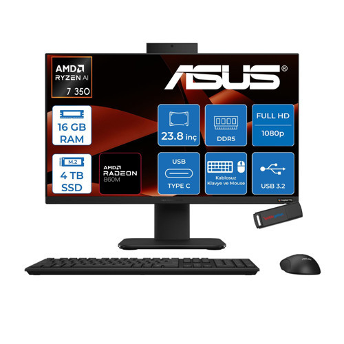 Expertcenter P600 Aio (PM640KA) Amd Ryzen™aı 7 350 Upto 5.0ghz 16GB Ddr5 4tb SSD Amd Radeon™ 860M 23.8"fhd (1920 x 1080)SRGB: 100% Freedos Allınone Bilgisayar PM640KA350F05+ZETTAUSBBELLEK