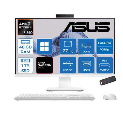 Expertcenter P600 Aio (PM670KA) Amd Ryzen™aı 7 350 Upto 5.0ghz 48GB Ddr5 1tb SSD Amd Radeon™ 860M 27"fhd (1920 x 1080)SRGB: 100% WIN11PRO Allınone Bilgisayar PM670KA350P18+ZETTAUSBBELLEK