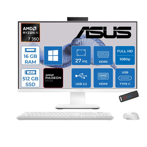 Expertcenter P600 Aio (PM670KA) Amd Ryzen™aı 7 350 Upto 5.0ghz 16GB Ddr5 512GB SSD Amd Radeon™ 860M 27"fhd (1920 x 1080)SRGB: 100% WIN11PRO Allınone Bilgisayar PM670KA350P02+ZETTAUSBBELLEK