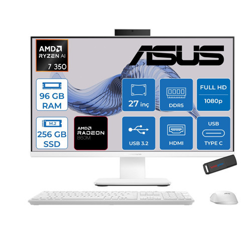 Expertcenter P600 Aio (PM670KA) Amd Ryzen™aı 7 350 Upto 5.0ghz 96GB Ddr5 256GB SSD Amd Radeon™ 860M 27"fhd (1920 x 1080)SRGB: 100% Freedos Allınone Bilgisayar PM670KA350F31+ZETTAUSBBELLEK