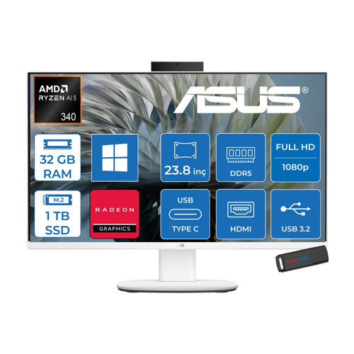 Expertcenter V600 Aio (VM640GA) Amd Ryzen™aı 5 430 Upto 4.5ghz 32GB Ddr5 1tb SSD Amd Radeon™ 840M 24"fhd 300NITS Srgb: 100% WIN11PRO Allınone Bilgisayar VM640GA350P13+ZETTAUSBBELLEK