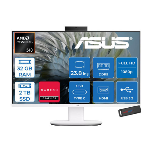 Expertcenter V600 Aio (VM640GA) Amd Ryzen™aı 5 430 Upto 4.5ghz 32GB Ddr5 2tb SSD Amd Radeon™ 840M 24"fhd 300NITS Srgb: 100% Freedos Allınone Bilgisayar VM640GA350F14+ZETTAUSBBELLEK