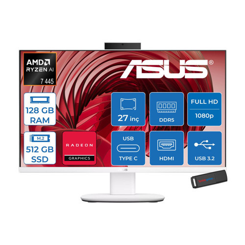 Expertcenter V600 Aio (VM670GA) Amd Ryzen™aı 7 445 Upto 4.6ghz 128GB Ddr5 512GB SSD Amd Radeon™ 840M 27"fhd 300NITS Srgb: 100% Freedos Allınone Bilgisayar VM670GA350F37+ZETTAUSBBELLEK