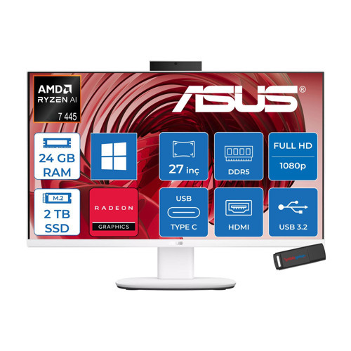 Expertcenter V600 Aio (VM670GA) Amd Ryzen™aı 7 445 Upto 4.6ghz 24GB Ddr5 2tb SSD Amd Radeon™ 840M 27"fhd 300NITS Srgb: 100% WIN11PRO Allınone Bilgisayar VM670GA350P09+ZETTAUSBBELLEK