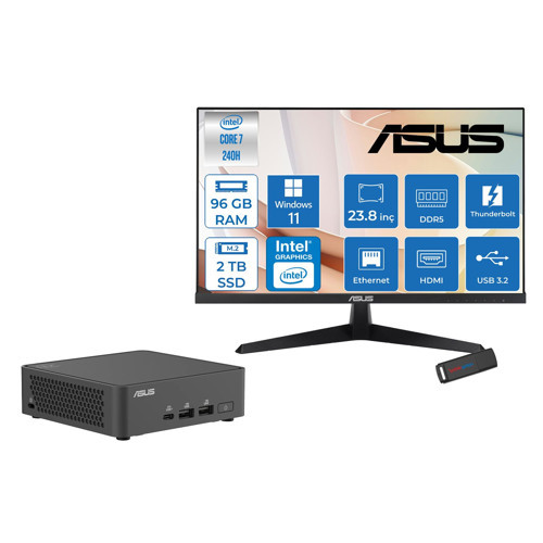 Nuc 15 Pro Slim Kit Intel Core 7-240H 5.2ghz Up 96GB Ddr5 2tb SSD Intel® Graphics 120Hz IPS 23.8 Fhd Mon. WIN11PRO Mini Masaüstü Bilgisayar RNUC15CRKC70000223P34+ZETTAUSBBELLEK