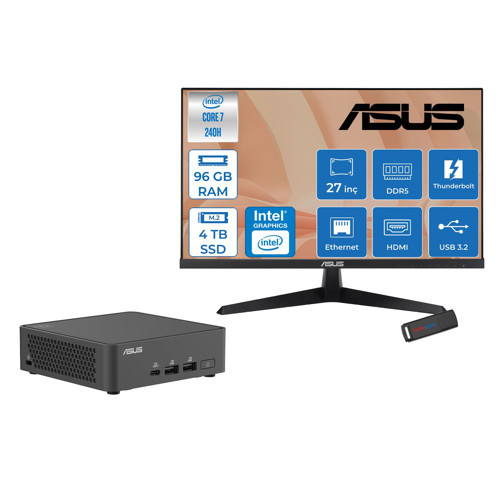 Nuc 15 Pro Slim Kit Intel Core 7-240H 5.2ghz Up 96GB Ddr5 4tb SSD Intel® Graphics 120Hz IPS 27 Inç Fhd Mon. Freedos Mini Masaüstü Bilgisayar RNUC15CRKC70000227F35+ZETTAUSBBELLEK
