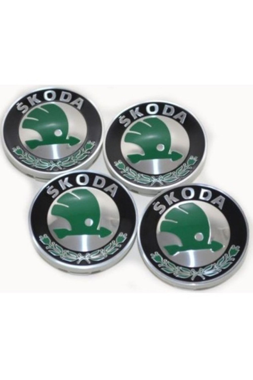 Skoda Alüminyum Yapıştırma Jant Göbeği Yeşil 4'lü 60mm (4)