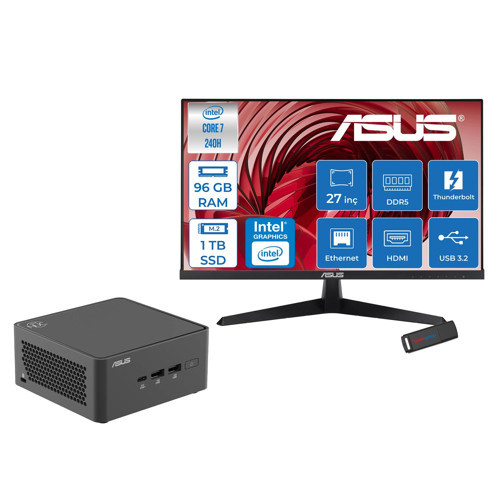 Nuc 15 Pro Tall Kit Intel Core 7-240H 5.2ghz Up 96GB Ddr5 1tb SSD Intel® Graphics 120Hz IPS 27 Inç Fhd Mon. Freedos Mini Masaüstü Bilgisayar RNUC15CRHC70000227F33+ZETTAUSBBELLEK