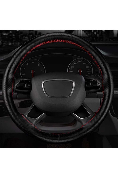 Volvo S40 Deri Direksiyon Kılıfı Dikmeli Noktalı Kırmızı Dikişli