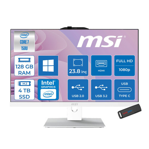 Msı Modern AM242P Intel Core 7 150U Upto 5.4ghz 128GB Ddr5 4tb SSD 23.8" Fhd (1920X1080) IPS WIN11PRO Beyaz Allınone Bilgisayar W2288NEUP40+ZETTAUSBBELLEK
