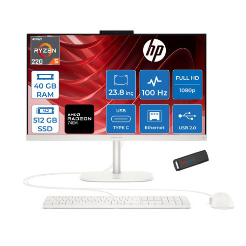 Omnistudio Amd Ryzen 5 220 Mks 4.9ghz 40GB 512GB SSD Amd Radeon 740M 23.8" Fhd 100Hz 350NIT %100 Srgb Windows 11 Home All In One Bilgisayar CHV0000NTH13 + Zettausb