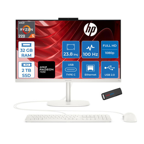 Omnistudio Amd Ryzen 5 220 Mks 4.9ghz 32GB 2tb SSD Amd Radeon 740M 23.8" Fhd 100Hz 350NIT %100 Srgb Windows 11 Pro All In One Bilgisayar CHV0000NTP11 + Zettausb