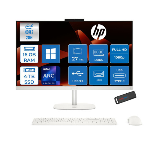 Omnistudio 27-CU0008NT Intel Core 7 240H Up 5.2ghz 16GB Ddr5 4tb SSD 27" Fhd (1920X1080) IPS 350 Nit %100 Srgb Wled WIN11PRO Beyaz Allınone Bilgisayar D62C0EAP05+ZETTAUSBBELLEK