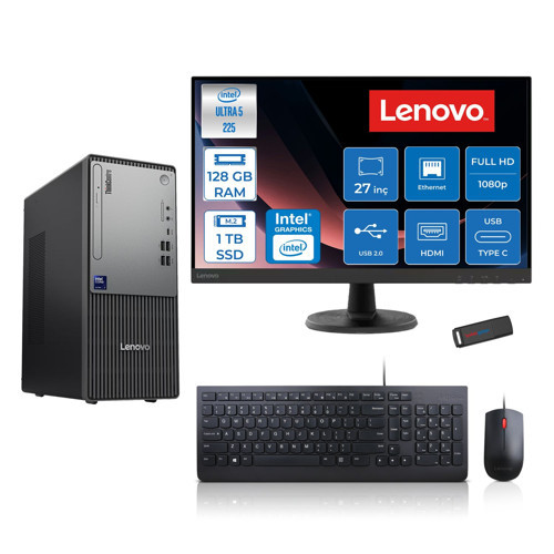 Thinkcentre Neo 50T Gen 6 Intel Core Ultra 5 225 Upto 4.9ghz 128GB Ddr5 1tb SSD Intel® UHD Graphics 770 Freedos +27" Fhd Monitör Masaüstü Bilgisayar 13BD007UTR27F38+ZETTAUSBBELLEK