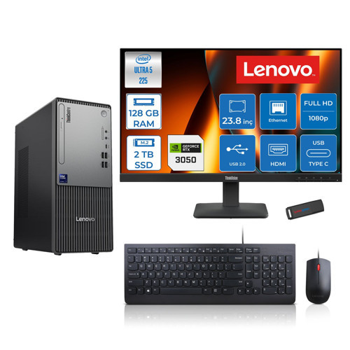 Thinkcentre Neo 50T Gen 6 Intel Core Ultra 5 225 Upto 4.9ghz 128GB Ddr5 2tb SSD 6GB/RTX3050 Freedos +23.8"fhd Monitör Masaüstü Bilgisayar 13BD007UTR2423F39+ZETTAUSBBELLEK