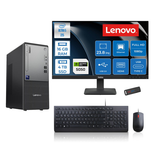 Thinkcentre Neo 50T Gen 6 Intel Core Ultra 5 225 Upto 4.9ghz 16GB Ddr5 4tb SSD 8GB/RTX5050 Freedos +23.8"fhd Monitör Masaüstü Bilgisayar 13BD007UTR2424F05+ZETTAUSBBELLEK