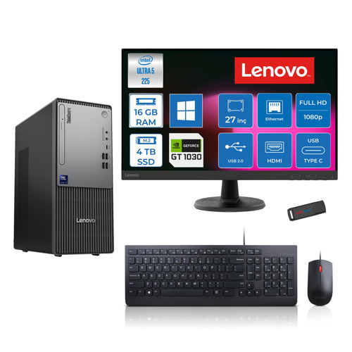 Thinkcentre Neo 50T Gen 6 Intel Core Ultra 5 225 Upto 4.9ghz 16GB Ddr5 4tb SSD 4GB/GT1030 WIN11HOME +27" Fhd Monitör Masaüstü Bilgisayar 13BD007UTR2721H05+ZETTAUSBBELLEK