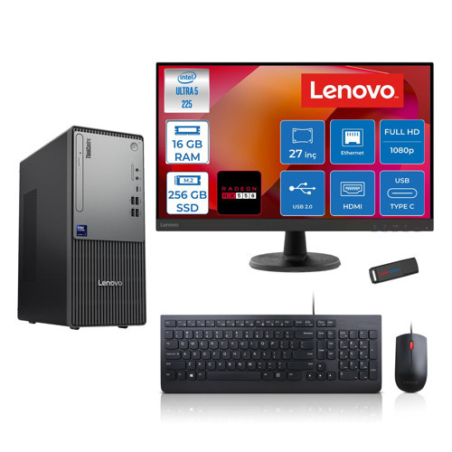 Thinkcentre Neo 50T Gen 6 Intel Core Ultra 5 225 Upto 4.9ghz 16GB Ddr5 256GB SSD 4GB/RX550 Freedos +27" Fhd Monitör Masaüstü Bilgisayar 13BD007UTR2727F01+ZETTAUSBBELLEK