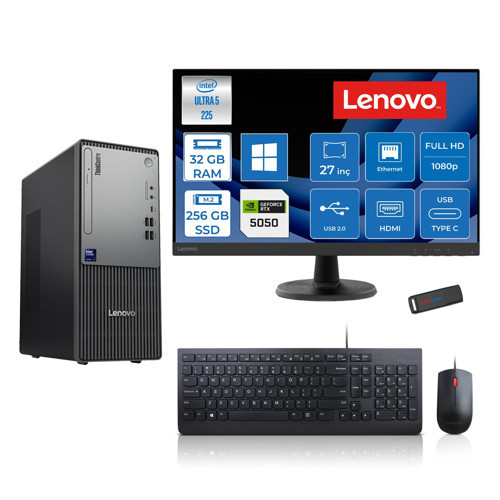 Thinkcentre Neo 50T Gen 6 Intel Core Ultra 5 225 Upto 4.9ghz 32GB Ddr5 256GB SSD 8GB/RTX5050 WIN11PRO +27" Fhd Monitör Masaüstü Bilgisayar 13BD007UTR2724P11+ZETTAUSBBELLEK
