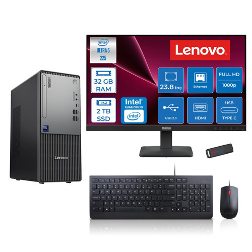 Thinkcentre Neo 50T Gen 6 Intel Core Ultra 5 225 Upto 4.9ghz 32GB Ddr5 2tb SSD Intel® UHD Graphics 770 Freedos +23.8"fhd Monitör Masaüstü Bilgisayar 13BD007UTR24F14+ZETTAUSBBELLEK