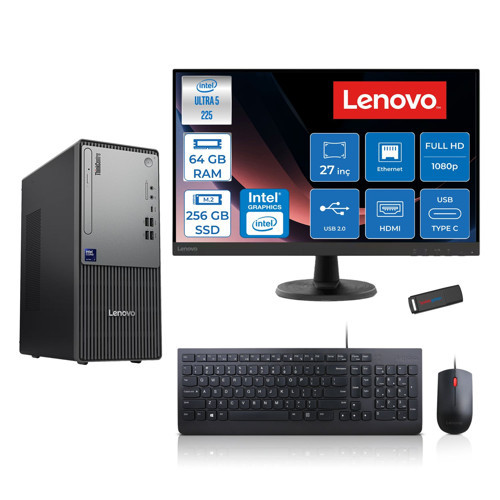 Thinkcentre Neo 50T Gen 6 Intel Core Ultra 5 225 Upto 4.9ghz 64GB Ddr5 256GB SSD Intel® UHD Graphics 770 Freedos +27" Fhd Monitör Masaüstü Bilgisayar 13BD007UTR27F21+ZETTAUSBBELLEK