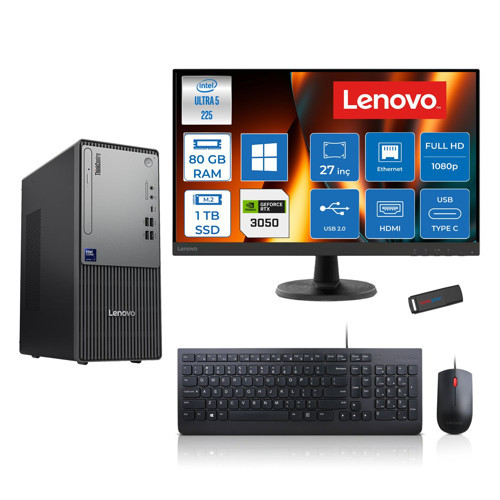 Thinkcentre Neo 50T Gen 6 Intel Core Ultra 5 225 Upto 4.9ghz 80GB Ddr5 1tb SSD 6GB/RTX3050 WIN11PRO +27" Fhd Monitör Masaüstü Bilgisayar 13BD007UTR2723P28+ZETTAUSBBELLEK