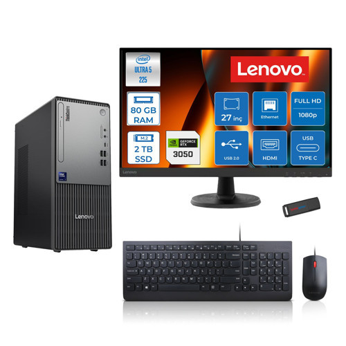 Thinkcentre Neo 50T Gen 6 Intel Core Ultra 5 225 Upto 4.9ghz 80GB Ddr5 2tb SSD 6GB/RTX3050 Freedos +27" Fhd Monitör Masaüstü Bilgisayar 13BD007UTR2723F29+ZETTAUSBBELLEK