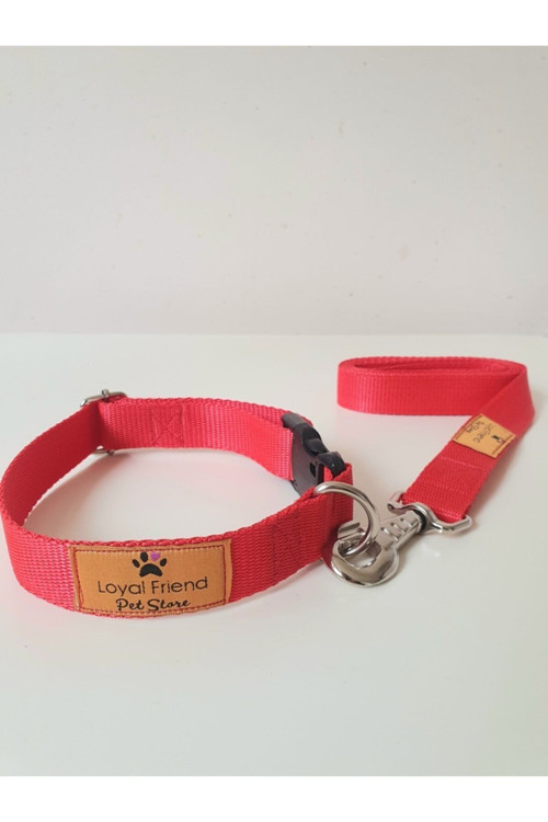 Kırmızı Renk Köpek Boyun Tasma Takım Seti (boyun Ölçüsü 30-45 Cm)