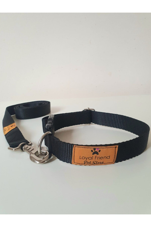 Siyah Renk Köpek Boyun Tasma Takım Seti (boyun Ölçüsü 40-50 Cm)