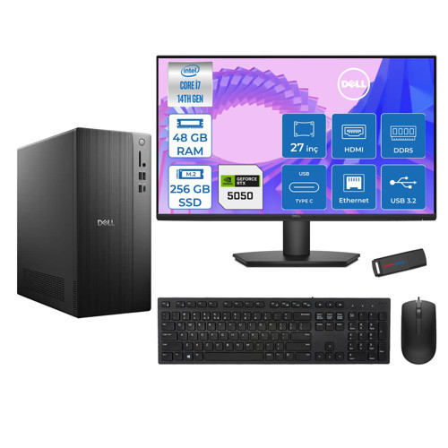 Tower ECT1250 Intel® Core™ İ7-14700 48GB Ddr5 256GB SSD 8GB/RTX5050 Freedos +27" Monitör Tower Masaüstü Bilgisayar 27RPLSR00724F16+ZETTAUSBBELLEK
