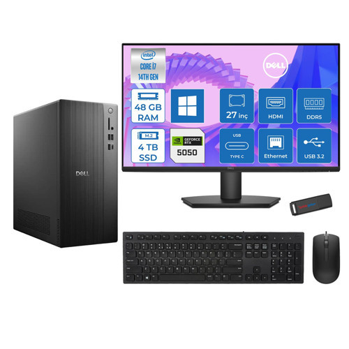 Tower ECT1250 Intel® Core™ İ7-14700 48GB Ddr5 4tb SSD 8GB/RTX5050 WIN11HOME +27" Monitör Tower Masaüstü Bilgisayar 27RPLSR00724H20+ZETTAUSBBELLEK