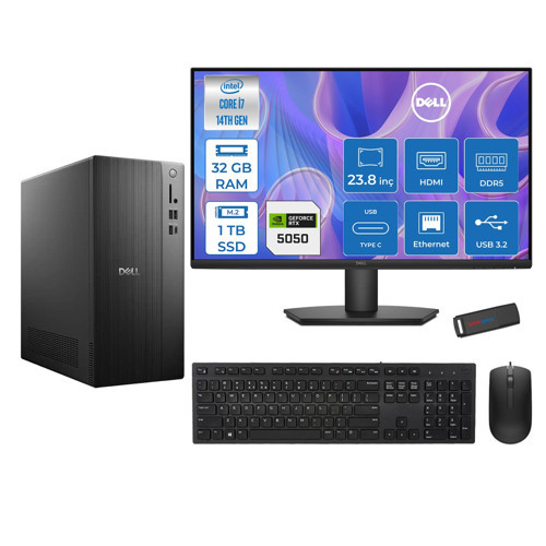 Tower ECT1250 Intel® Core™ İ7-14700 32GB Ddr5 1tb SSD 8GB/RTX5050 Freedos +23.8" Monitör Tower Masaüstü Bilgisayar 24RPLSR00724F13+ZETTAUSBBELLEK