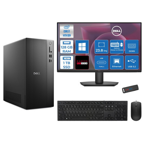 Tower Essential QVT1260 Intel® Core™ İ7-14700 128GB Ddr5 1tb SSD 4GB/RX550 WIN11HOME +23.8 Fhd Monitör Tower Masaüstü Bilgisayar 23BTO01400727H38+ZETTAUSBBELLEK