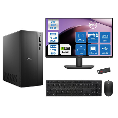 Tower Essential QVT1260 Intel® Core™ İ7-14700 16GB Ddr5 1tb SSD 8GB/RTX5050 Freedos +27" Fhd Monitör Tower Masaüstü Bilgisayar 27BTO01400724F03+ZETTAUSBBELLEK
