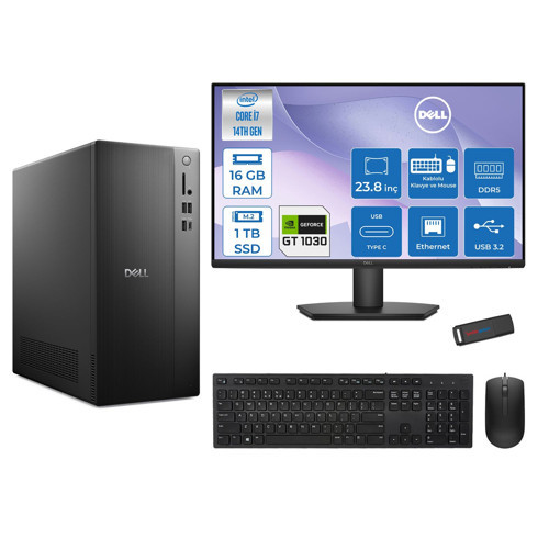 Tower Essential QVT1260 Intel® Core™ İ7-14700 16GB Ddr5 1tb SSD 4GB/GT1030 Freedos +23.8 Fhd Monitör Tower Masaüstü Bilgisayar 23BTO01400721F03+ZETTAUSBBELLEK