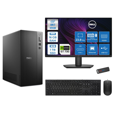 Tower Essential QVT1260 Intel® Core™ İ7-14700 16GB Ddr5 1tb SSD 4GB/GT730 Freedos +23.8 Fhd Monitör Tower Masaüstü Bilgisayar 23BTO01400725F03+ZETTAUSBBELLEK