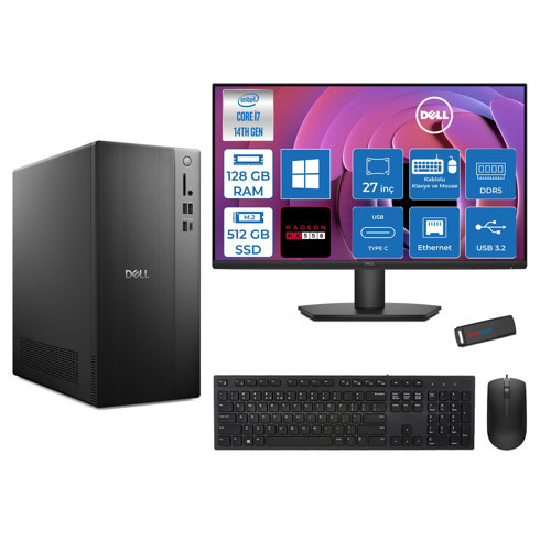 Tower Essential QVT1260 Intel® Core™ İ7-14700 128GB Ddr5 512GB SSD 4GB/RX550 WIN11PRO +27" Fhd Monitör Tower Masaüstü Bilgisayar 27BTO01400727P37+ZETTAUSBBELLEK