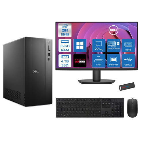 Tower Essential QVT1260 Intel® Core™ İ7-14700 16GB Ddr5 4tb SSD 4GB/RX550 WIN11PRO +27" Fhd Monitör Tower Masaüstü Bilgisayar 27BTO01400727P05+ZETTAUSBBELLEK