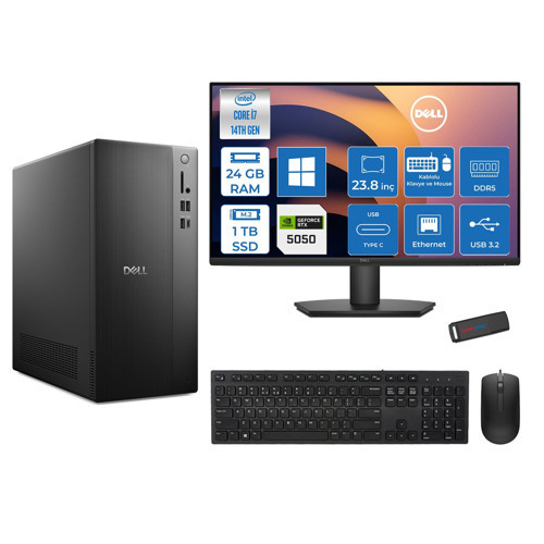 Tower Essential QVT1260 Intel® Core™ İ7-14700 24GB Ddr5 1tb SSD 8GB/RTX5050 WIN11PRO +23.8 Fhd Monitör Tower Masaüstü Bilgisayar 23BTO01400724P08+ZETTAUSBBELLEK