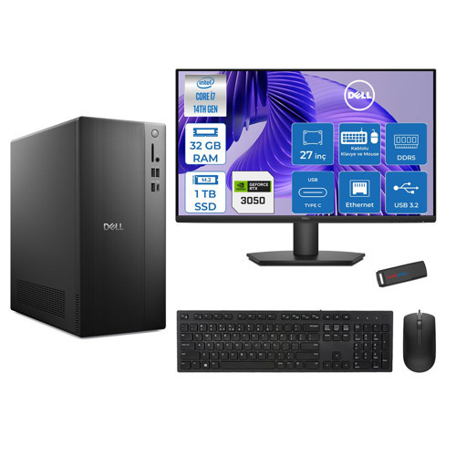 Tower Essential QVT1260 Intel® Core™ İ7-14700 32GB Ddr5 1tb SSD 6GB/RTX3050 Freedos +27" Fhd Monitör Tower Masaüstü Bilgisayar 27BTO01400723F13+ZETTAUSBBELLEK