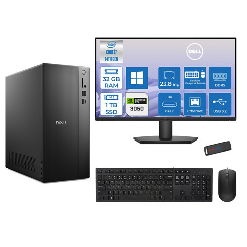 Tower Essential QVT1260 Intel® Core™ İ7-14700 32GB Ddr5 1tb SSD 6GB/RTX3050 WIN11PRO +23.8 Fhd Monitör Tower Masaüstü Bilgisayar 23BTO01400723P13+ZETTAUSBBELLEK