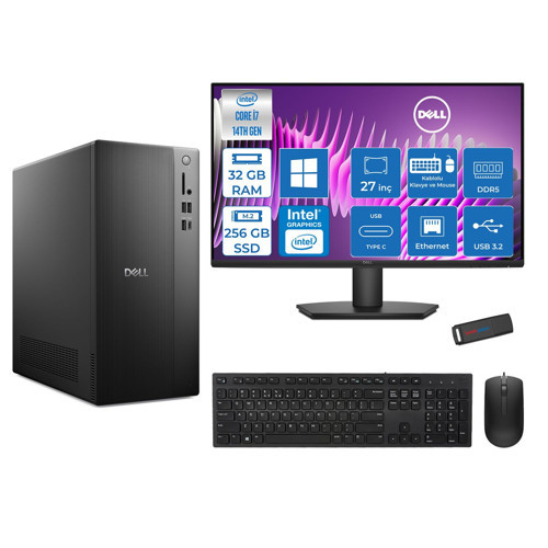 Tower Essential QVT1260 Intel® Core™ İ7-14700 32GB Ddr5 256GB SSD Intel® UHD Graphics 770 WIN11PRO +27" Fhd Monitör Tower Masaüstü Bilgisayar 27BTO014007P11+ZETTAUSBBELLEK