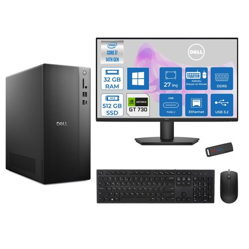 Tower Essential QVT1260 Intel® Core™ İ7-14700 32GB Ddr5 512GB SSD 4GB/GT730 WIN11HOME +27" Fhd Monitör Tower Masaüstü Bilgisayar 27BTO01400725H12+ZETTAUSBBELLEK