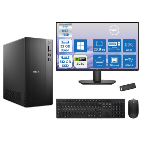 Tower Essential QVT1260 Intel® Core™ İ7-14700 32GB Ddr5 512GB SSD 6GB/RTX3050 WIN11PRO +23.8 Fhd Monitör Tower Masaüstü Bilgisayar 23BTO01400723P12+ZETTAUSBBELLEK