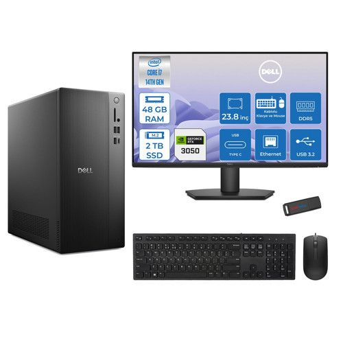 Tower Essential QVT1260 Intel® Core™ İ7-14700 48GB Ddr5 2tb SSD 6GB/RTX3050 Freedos +23.8 Fhd Monitör Tower Masaüstü Bilgisayar 23BTO01400723F19+ZETTAUSBBELLEK
