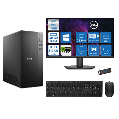 Tower Essential QVT1260 Intel® Core™ İ7-14700 48GB Ddr5 512GB SSD 4GB/GT730 WIN11PRO +23.8 Fhd Monitör Tower Masaüstü Bilgisayar 23BTO01400725P17+ZETTAUSBBELLEK